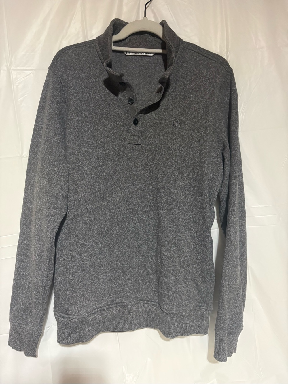Travis Mathew Charcoal Gray Button-Neck Crewneck Sweater